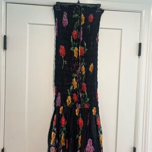 Charo Ruiz Black Strapless Dress with Floral Print